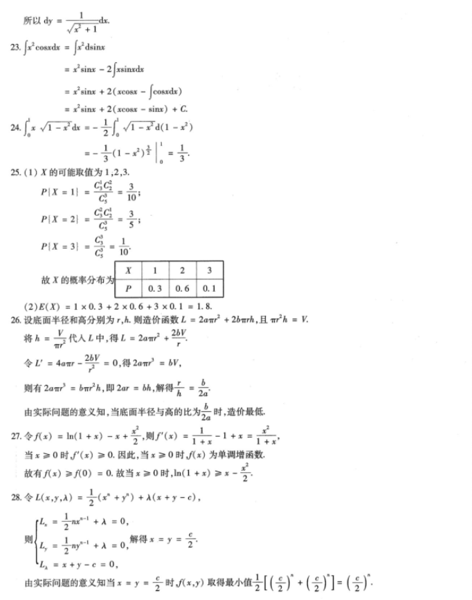 湖南成人高考专升本《高等数学（二）》2023年真题及答案解析(图10)