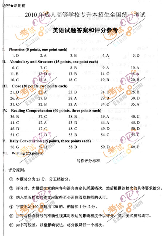 2010成人高考专升本英语试题及答案(图14)