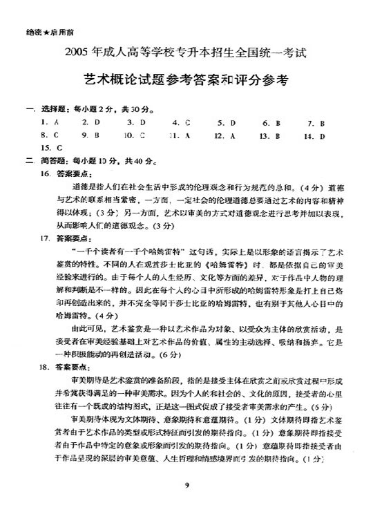 2005年成人高考专升本艺术概论试题及答案(图9)