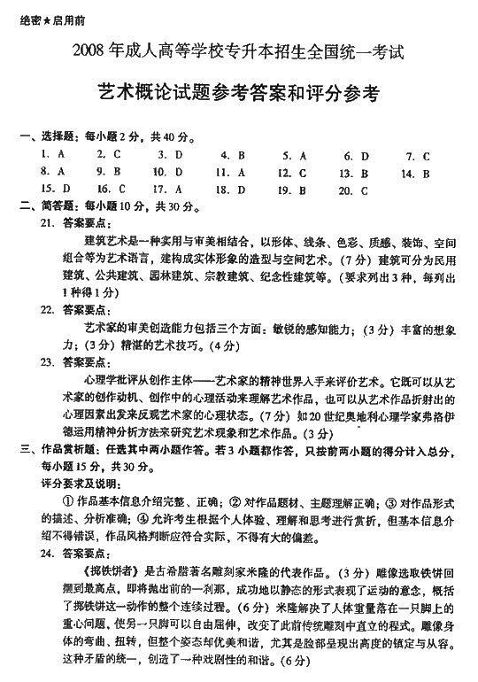 2008年成人高考专升本艺术概论试题及答案(图4)